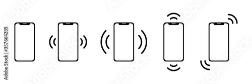 Ringing phone icon. Set of black vector ringing isolated smartphone icon. Vibrating phone vector collection of icons.
