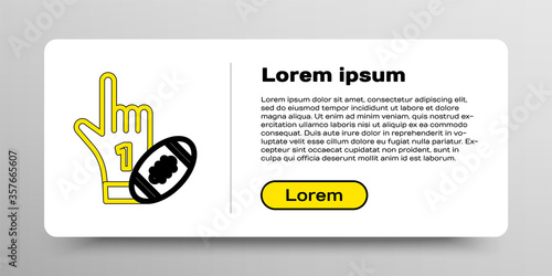 Line Number 1 one fan hand glove with finger raised and american football ball icon isolated on white background. Set of sport equipment. Colorful outline concept. Vector