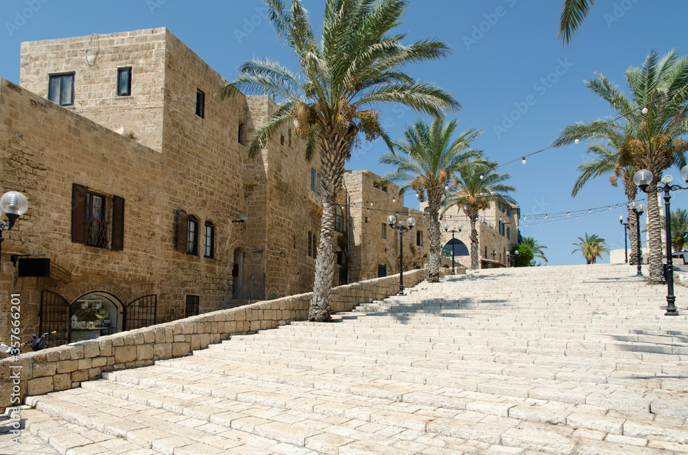 Stairs leading to Kedumim square in Old Jaffa (Tel-Aviv-Yafo, Israel)
