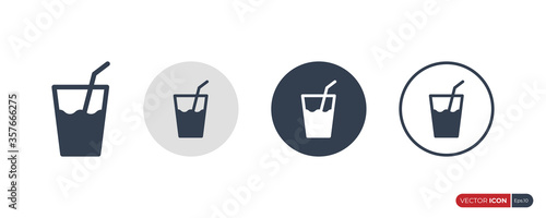 Set of Glass Water Drink Icons. Simple Shape with Fill and Outline Circle isolated on White Background. Flat Vector Icon Design Template Elements.