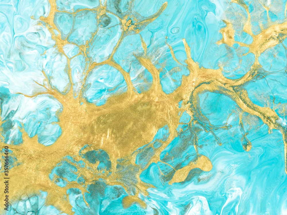 Blue with gold creative painting, abstract hand painted background, marble texture