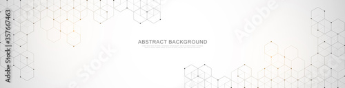 Banner design template. Abstract background with geometric shapes and hexagon pattern. Vector illustration for medicine, technology or science design.