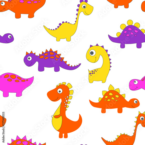 Childish dinosaur seamless pattern for fashion clothes  fabric  t shirts. hand drawn vector