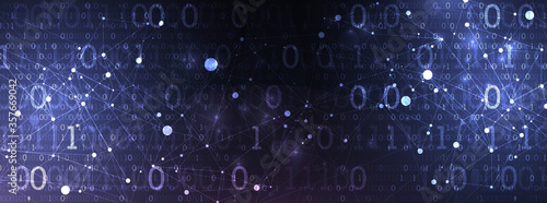 Technology background with plexus effect. Big data concept. Binary computer code.  Vector illustration.