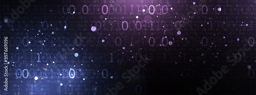 Technology background with plexus effect. Big data concept. Binary computer code.  Vector illustration.