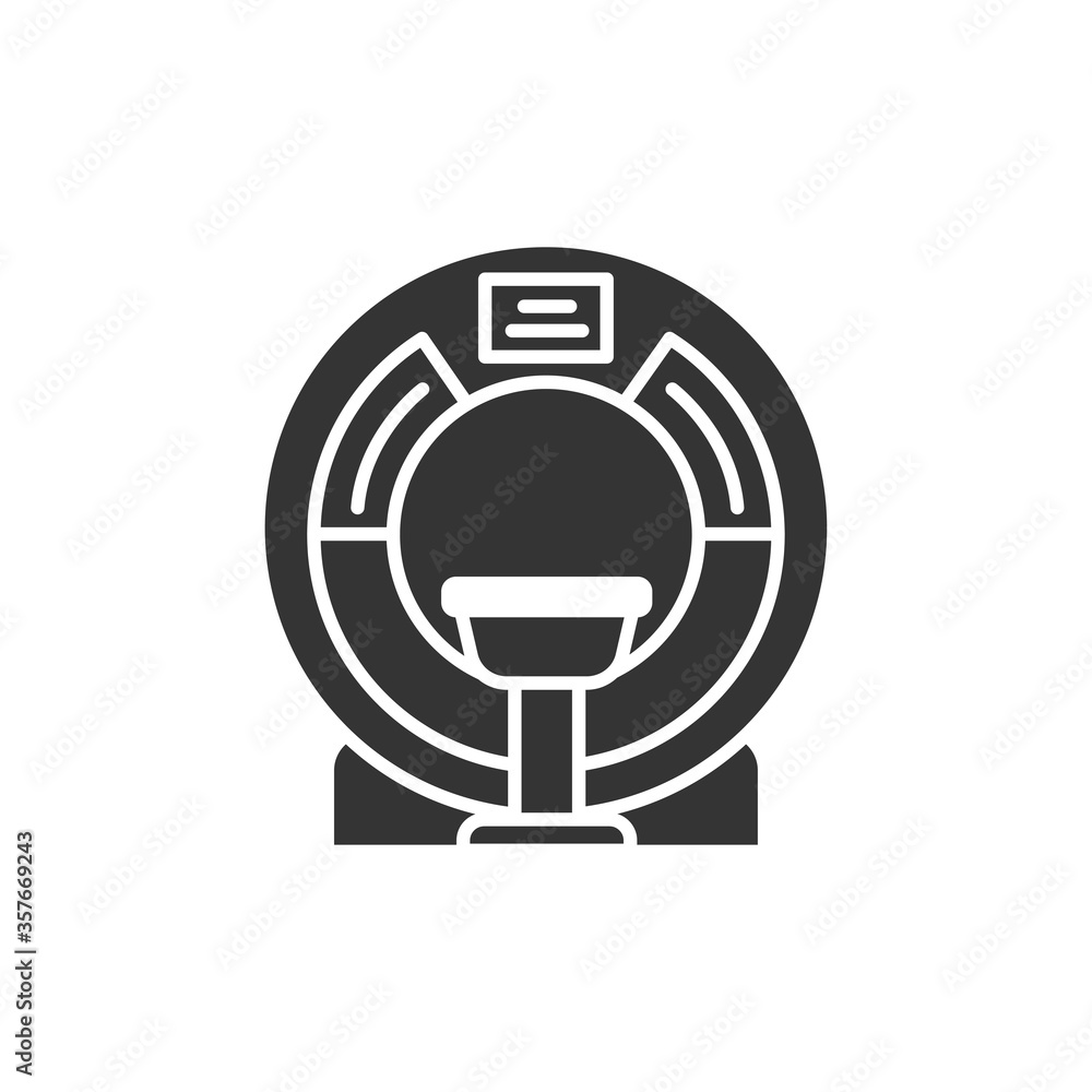 MRI machine scan device in hospital glyph black icon. Medical equipment and health care concept. Sign for web page, mobile app, logo. Vector isolated element. MRI machine scan device in hospital glyph black icon. Medical equipment and health care concept. Sign for web page, mobile app, logo. Vector isolated element.