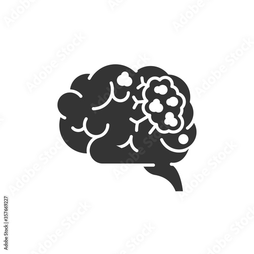 Brain cancer glyph black icon. Human organ concept. Malignant neoplasm. Sign for web page, mobile app, button, logo. Vector isolated element.