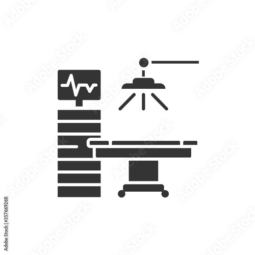 Operating hospital room and equipment black glyph icon. Surgical emergency. Sign for web page, mobile app, button, logo. Vector isolated element.