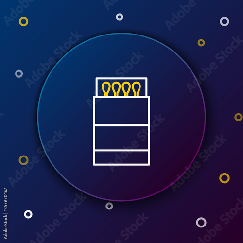 Line Open matchbox and matches icon isolated on blue background. Colorful outline concept. Vector