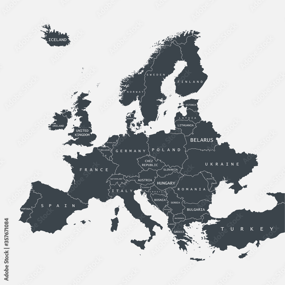 Fototapeta premium Map of Europe isolated on a white background.