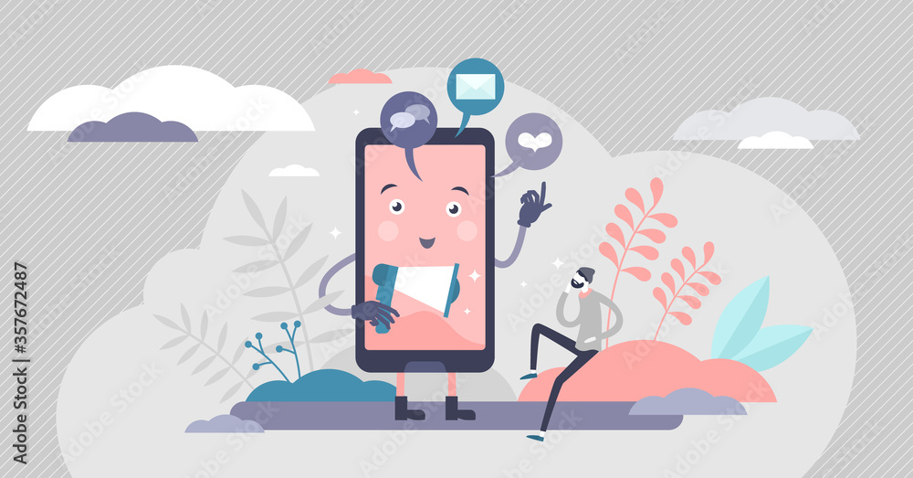 Naklejka premium Online distractions vector illustration. Notifications tiny persons concept.