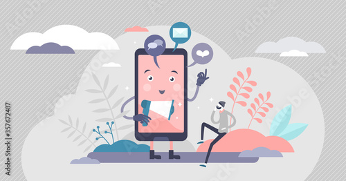 Online distractions vector illustration. Notifications tiny persons concept.