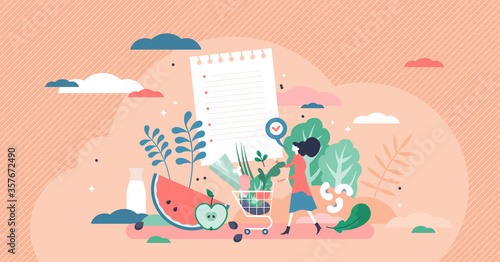 Healthy foods list vector illustration. Nutrition flat tiny persons concept
