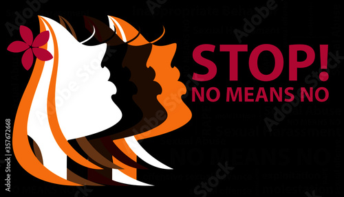 No means no, stop sexual harassment, offense, sexual abuse prevention poster
