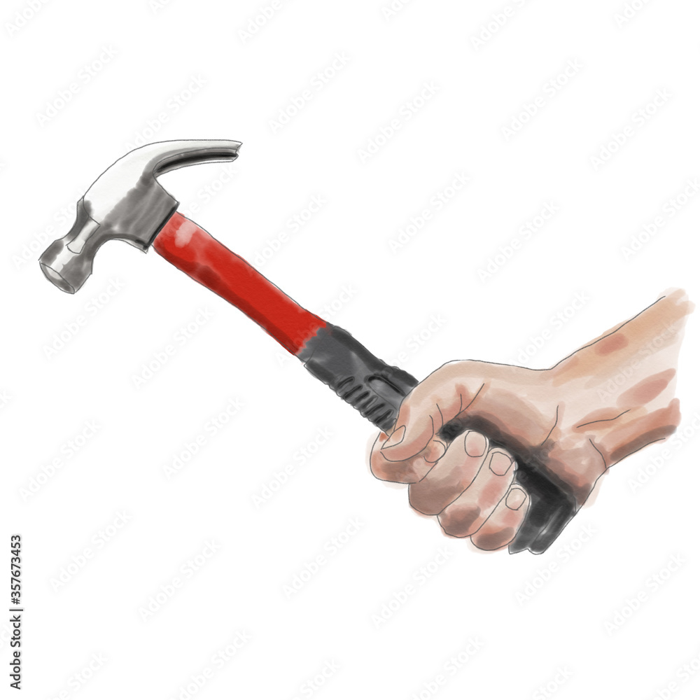 Hammering watercolor drawing. Tool illustration Hammering watercolor drawing. Tool illustration
