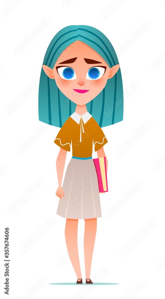 Schoolgirl with a book. Cartoon flat vector illustration. Schoolgirl with a book. Cartoon flat vector illustration.