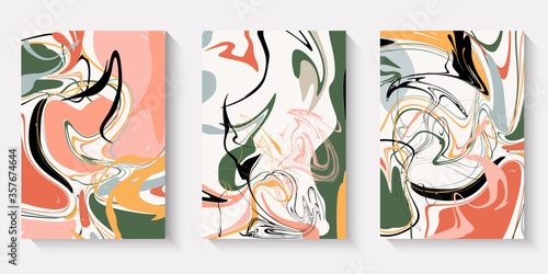 Modern stylish templates with marble pattern. Brightly colored liquid paint. Contemporary collage for wedding invitation  flyer  business card  poster  magazine cover  packaging  branding  web design