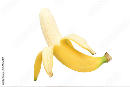 Half peeled of ripe Banana isolated on a white background. Clipping path.