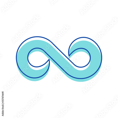 Infinity Symbol. Contour in Shape of Number Eight Isolated on White Background. Blue Color Symbolic of Repetition and Unlimited Cyclicity, Design Element in Thickness Style. Linear Vector Illustration