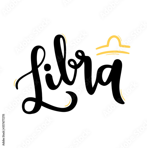 Libra. Zodiac Sign. Brazilian Portuguese Hand Lettering for Libra Sign. Vector. 