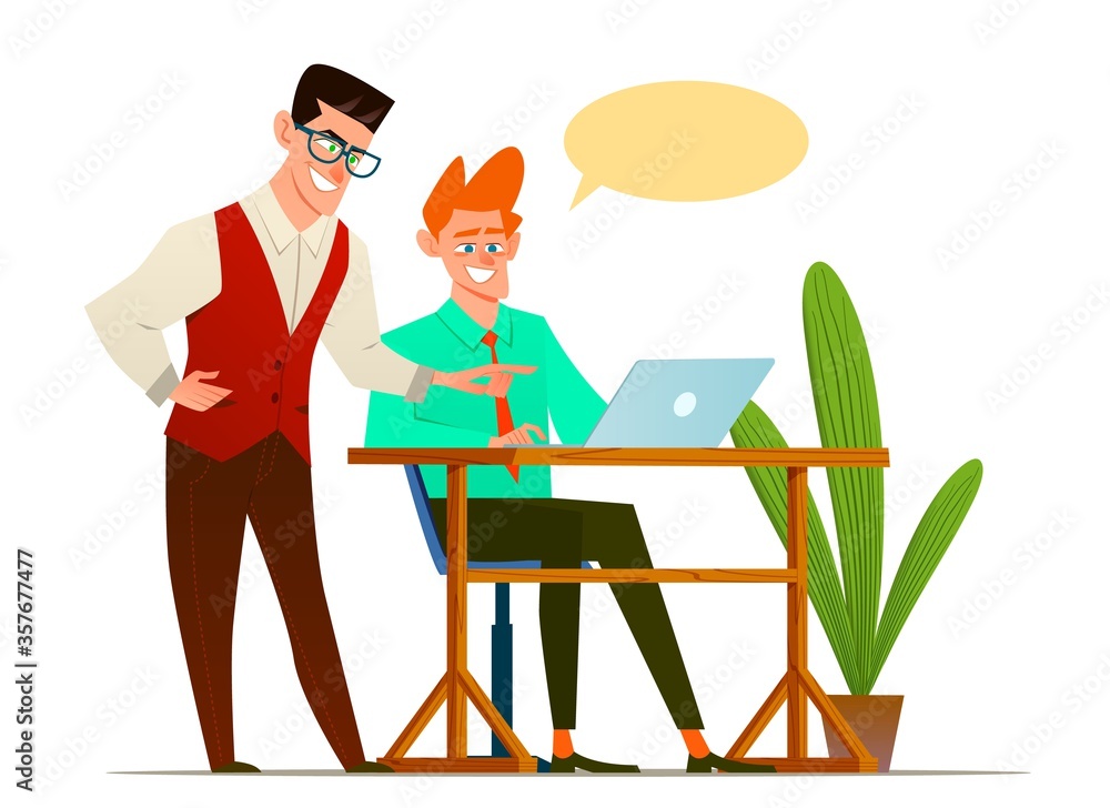 Business characters in working time. Cartoon flat vector illustration.
