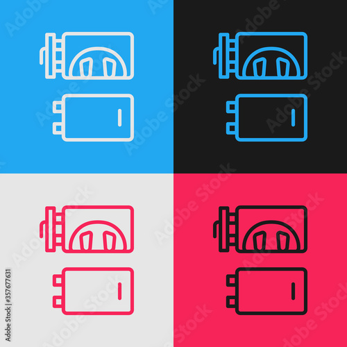 Pop art line Crematorium icon isolated on color background. Vector.