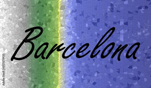 Canvas Print Palabra Barcelona de color negro sobre fondo colorido con textura de mosaico