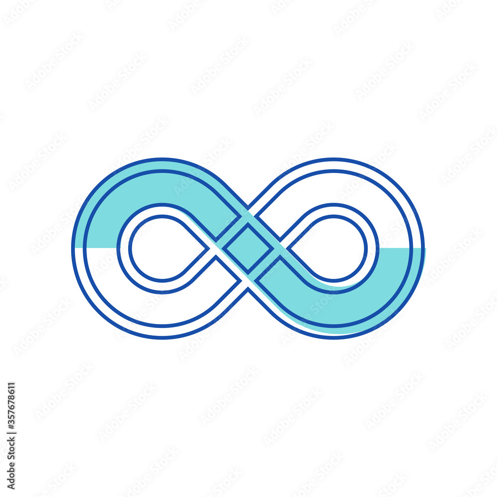 Infinity Symbol Design Element in Thickness Style. Contour in Shape of Number Eight Isolated on White Background. Blue Color Symbolic of Repetition and Unlimited Cyclicity. Linear Vector Illustration Infinity Symbol Design Element in Thickness Style. Contour in Shape of Number Eight Isolated on White Background. Blue Color Symbolic of Repetition and Unlimited Cyclicity. Linear Vector Illustration