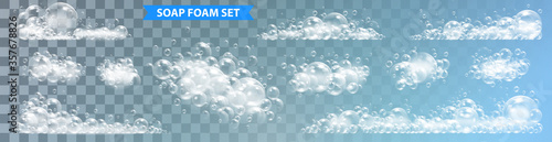 Soap foam with bubbles isolated vector illustration on transparent background photo