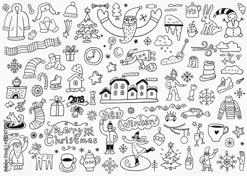 winter ,christmas ,new year - doodle set