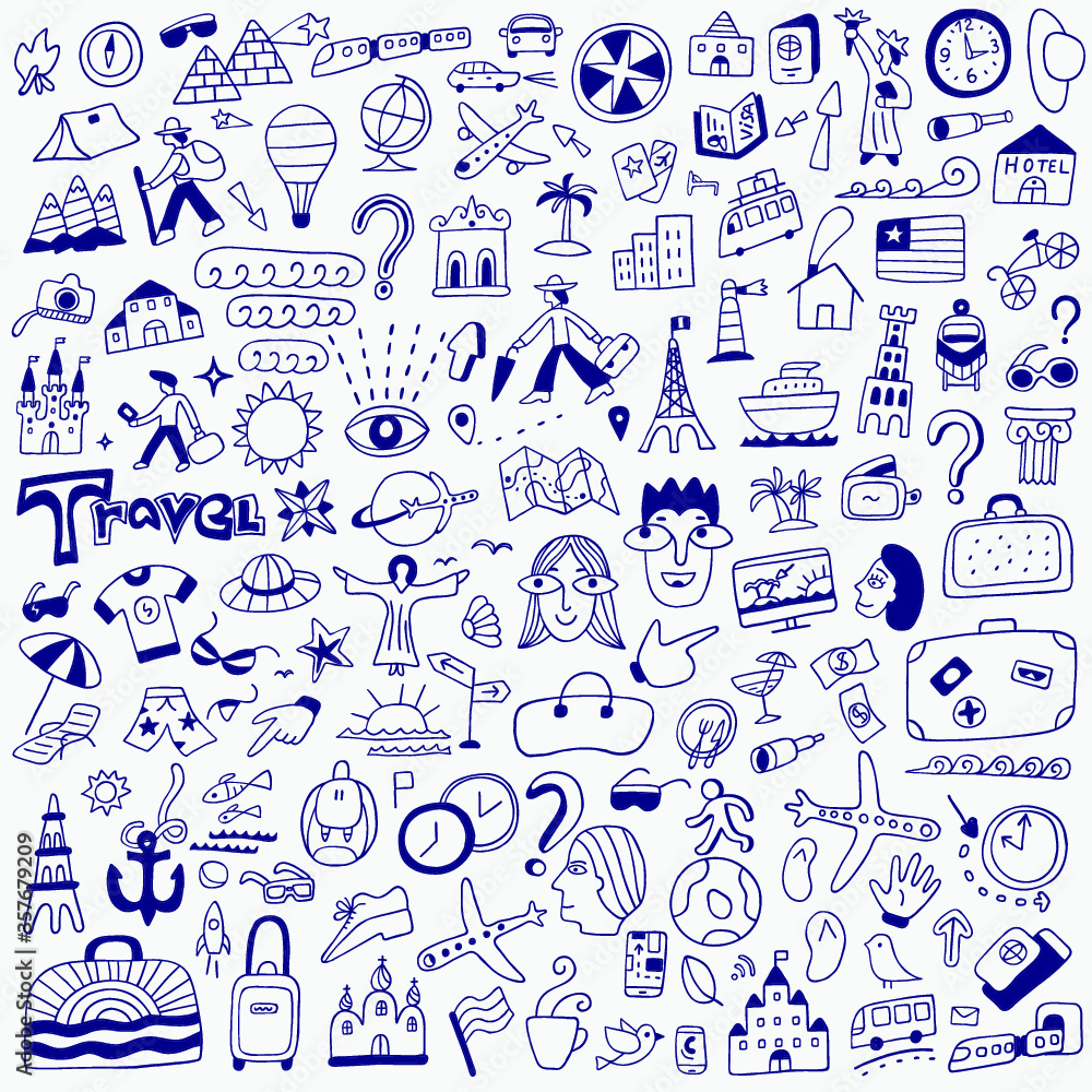 travel big doodle set , pencil drawings