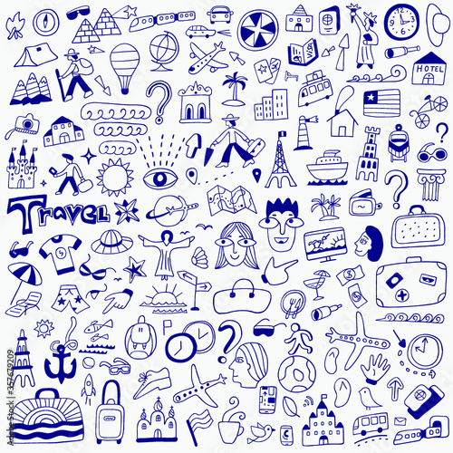 travel big doodle set , pencil drawings