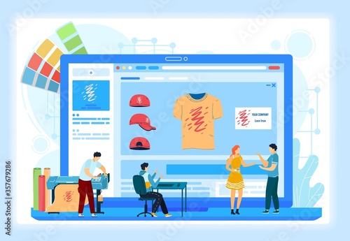Custom t-shirt printing online services onboarding screens vector illustration. Printshop online typography press order making receiving and processing. Printing company logo or photo.