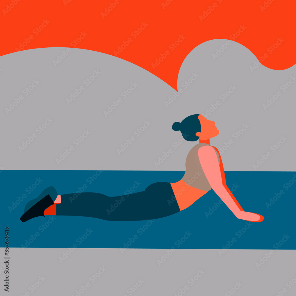 The girl goes in for sports. Woman doing yoga pose. Vector illustration in cartoon style.