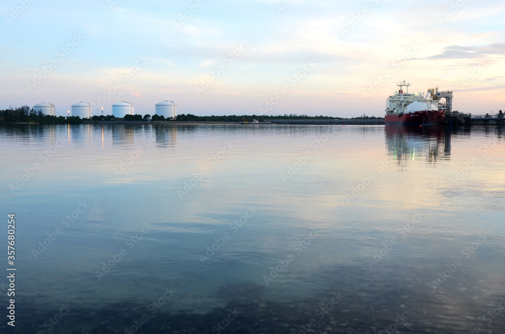 LNG Tanker, morning on the industrial sea port