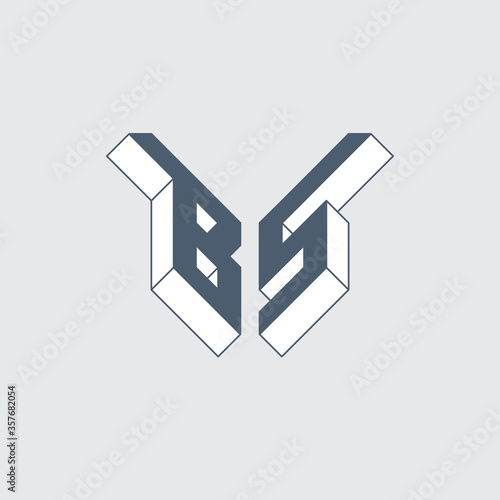 B5 - monogram or logotype. Isometric 3d font for design. Volume alphabet. Original letter B and number 5.