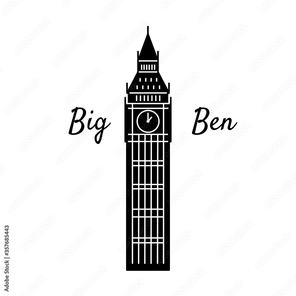 Famous Big Ben in line art style. Illustration suitable for travel, leisure and souvenir themes.