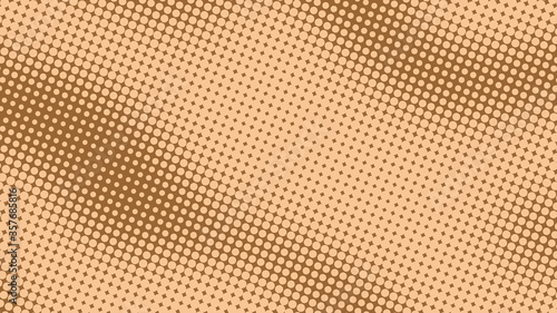Bright brown and beige pop art background in retro comic style with halftone polka dots design