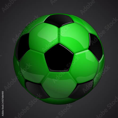 Football championship Design banner. Illustration banner with logo Realistic green glossy soccer ball Isolated on background. green classic leather football ball