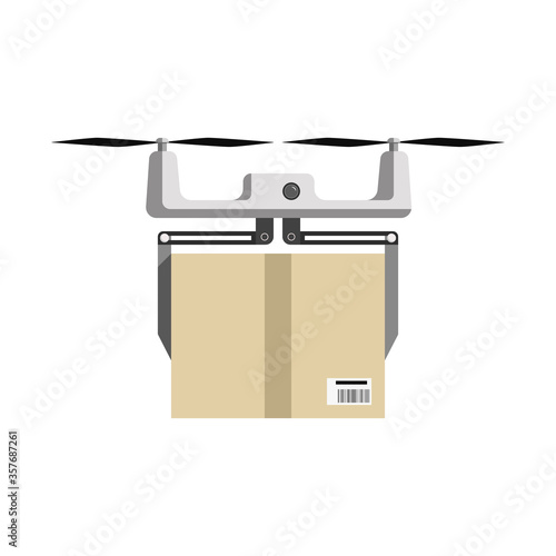 Quadrocopter with cargo. concept of fast shipping, innovative service and remote control toy.