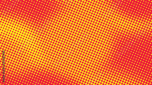 Bright red and yellow pop art background with halftone dots in retro comic style, vector illustration backdrop template for your design
