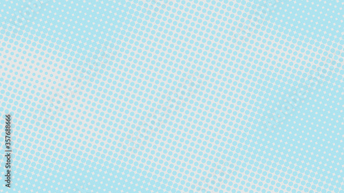 Bright baby blue with grey pop art background in retro comic style with halftone dots design
