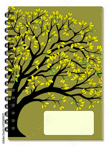 A5 school spiral notebook cover with apple tree and yellow foliage