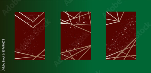 Graphic Template Set for Luxury Design, Golden Lines in Art Deco Style on Brown Background, Vector