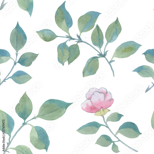 Abstract botanical pattern of watercolor leaves on a white background. Art watercolor for design, packaging and printing. Ornament of rose leaves.