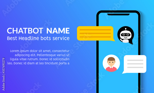 Chatbot phone call flat customer vector service marketing banner. Chat bot support smartphone app