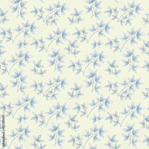 Seamless botanical pattern of watercolor leaves on a delicate background. Art watercolor for design.