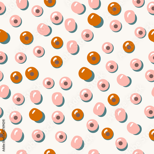 Fototapeta Naklejka Na Ścianę i Meble -  Seamless pattern with beads. Nice natural colors: pink, terracotta, greenish. It can be used as background for social media design, needlework site, beading blogs