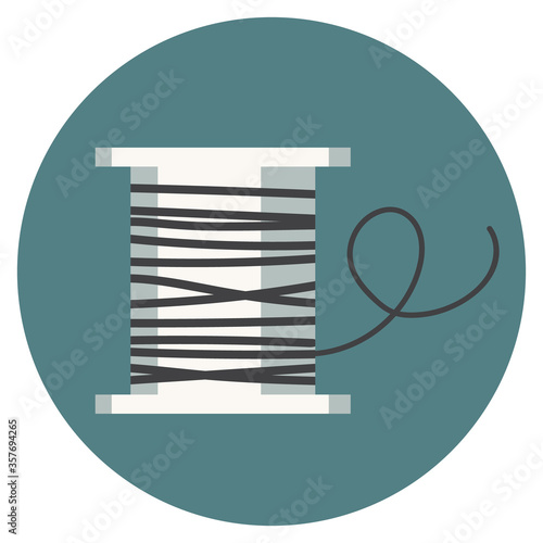 ector illustration of spool of thread in flat style. Emblem in a circle in nice natural colors. It can be used as icon or design element for needlework site, blogs