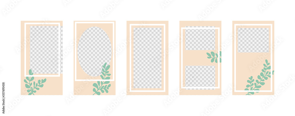 Vector set of backgrounds for social networks with cute frames and branches. Design with copy space for text and photos.